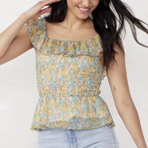 floral ruffle smocked peplum top